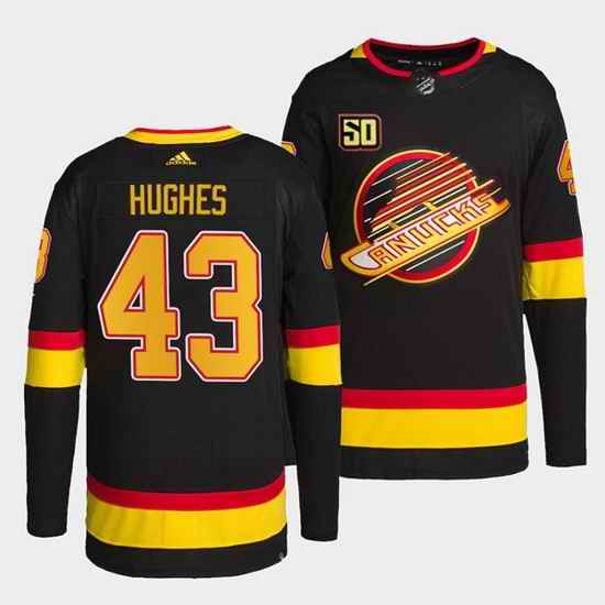 Men Vancouver Canucks 43 Quinn Hughes 50th Anniversary Black Stitched jersey